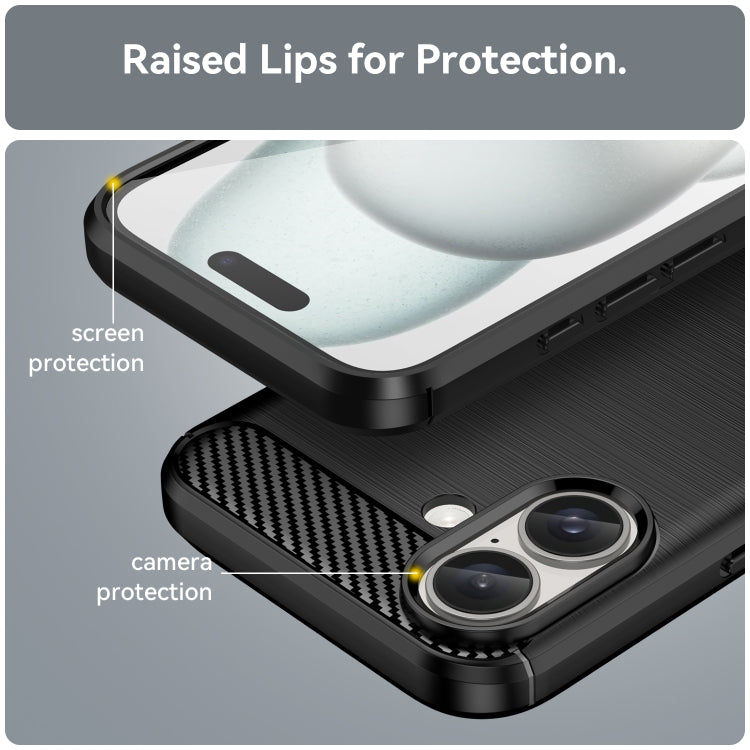 For iPhone 16 Brushed Texture Carbon Fiber TPU Phone Case(Black)