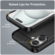 For iPhone 16 Brushed Texture Carbon Fiber TPU Phone Case(Black)
