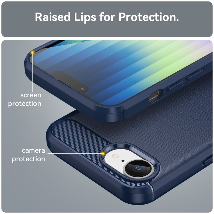 For iPhone SE 2024 Brushed Texture Carbon Fiber TPU Phone Case(Blue)
