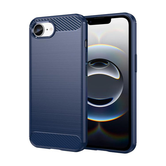 For iPhone SE 2024 Brushed Texture Carbon Fiber TPU Phone Case(Blue)