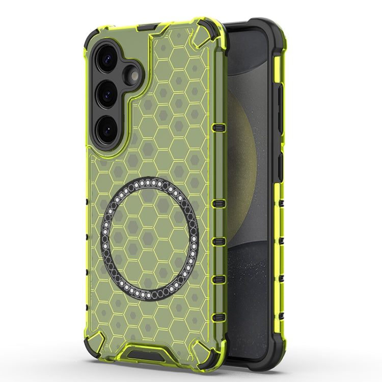For Samsung Galaxy S25 5G Honeycomb Magnetic Ring Shockproof Phone Case(Green)