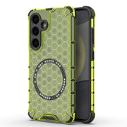 For Samsung Galaxy S25 5G Honeycomb Magnetic Ring Shockproof Phone Case(Green)