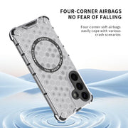 For Samsung Galaxy S25 5G Honeycomb Magnetic Ring Shockproof Phone Case(Green)