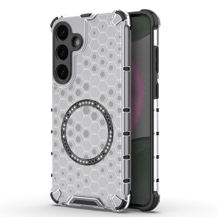 or Samsung Galaxy S25+ 5G Honeycomb Magnetic Ring Shockproof Phone Case(White)