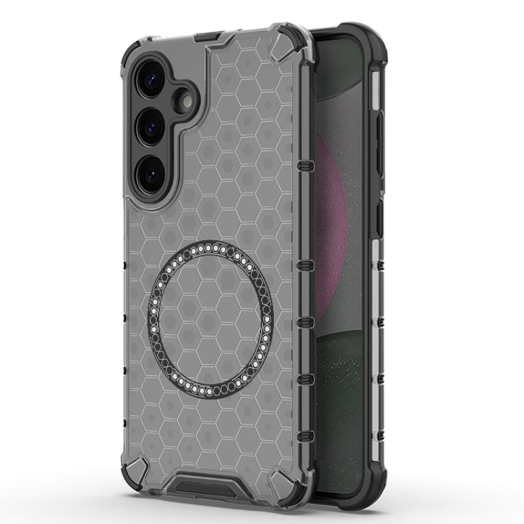 or Samsung Galaxy S25+ 5G Honeycomb Magnetic Ring Shockproof Phone Case(Black)