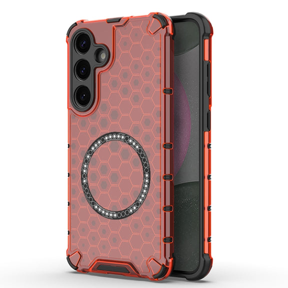 or Samsung Galaxy S25+ 5G Honeycomb Magnetic Ring Shockproof Phone Case(Red)