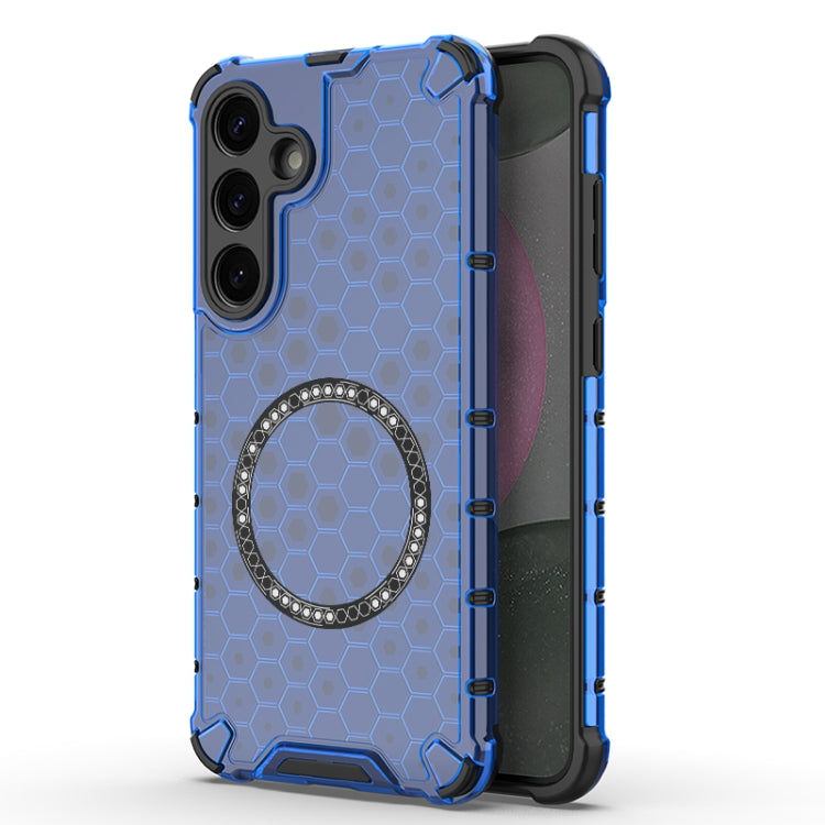 or Samsung Galaxy S25+ 5G Honeycomb Magnetic Ring Shockproof Phone Case(Blue)