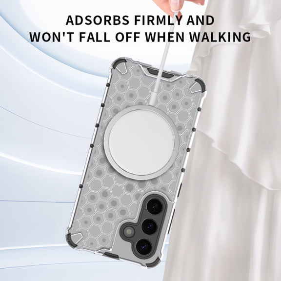 or Samsung Galaxy S25+ 5G Honeycomb Magnetic Ring Shockproof Phone Case(Blue)