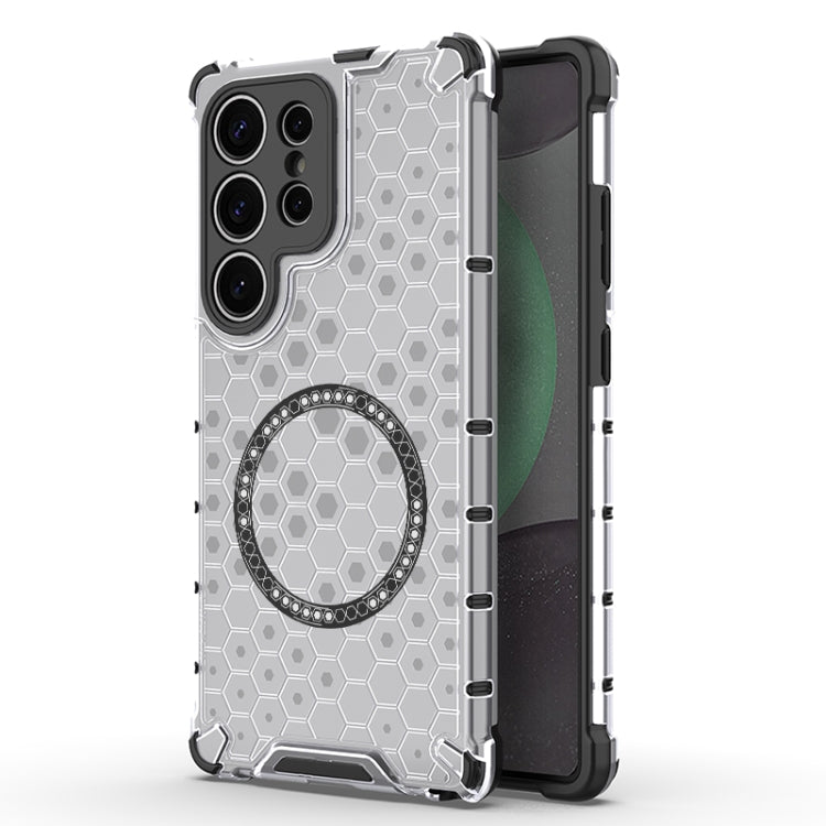 For Samsung Galaxy S25 Ultra 5G Honeycomb Magnetic Ring Shockproof Phone Case(White)