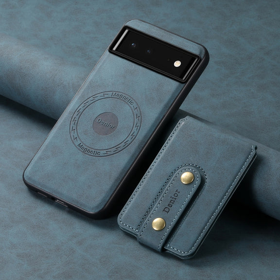 For Google Pixel 6 Denior D14 NK Retro Pattern MagSafe Magnetic Card Holder Leather Phone Case(Blue)