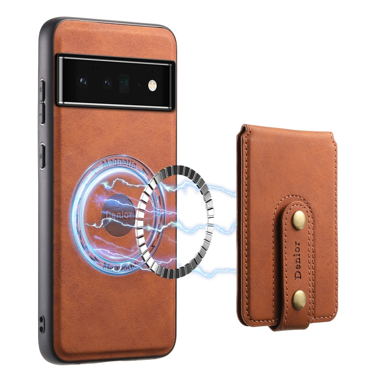 For Google Pixel 6 Pro Denior D14 NK Retro Pattern MagSafe Magnetic Card Holder Leather Phone Case(Brown)