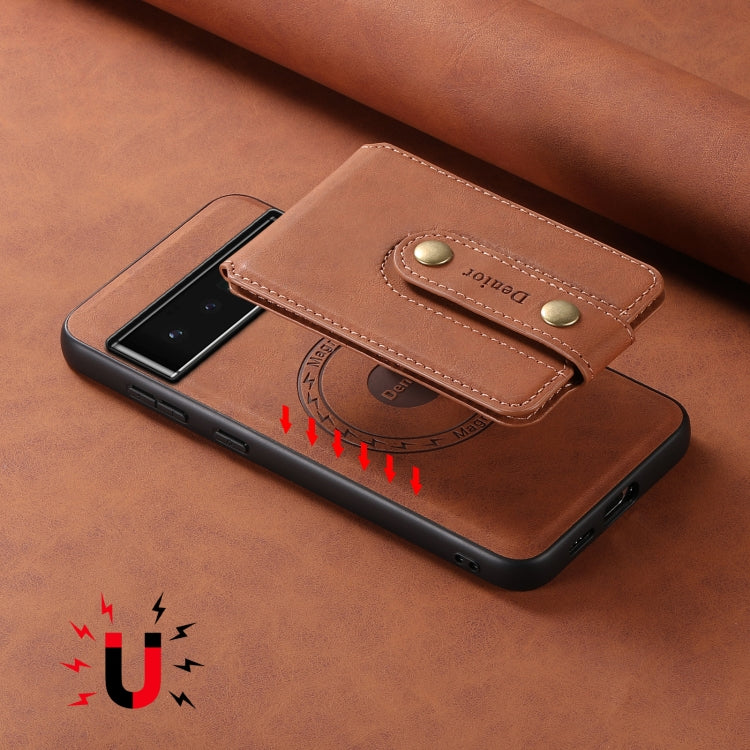 For Google Pixel 6 Pro Denior D14 NK Retro Pattern MagSafe Magnetic Card Holder Leather Phone Case(Brown)
