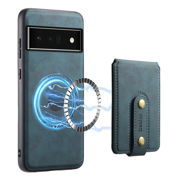 For Google Pixel 6 Pro Denior D14 NK Retro Pattern MagSafe Magnetic Card Holder Leather Phone Case(Blue)