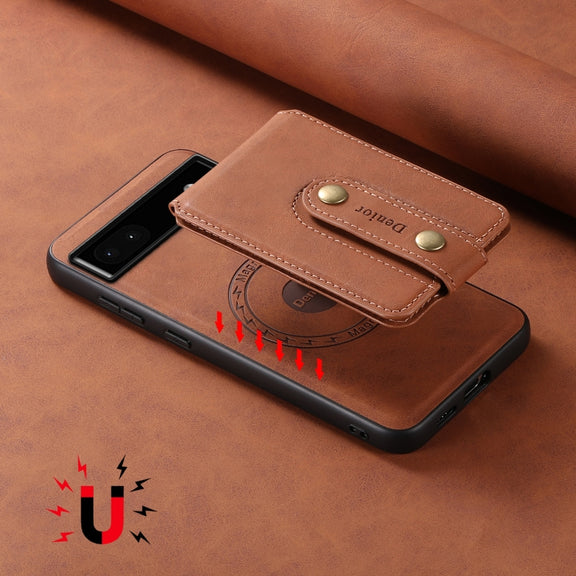 For Google Pixel 6a Denior D14 NK Retro Pattern MagSafe Magnetic Card Holder Leather Phone Case(Brown)