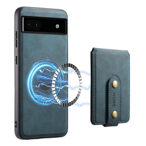 For Google Pixel 6a Denior D14 NK Retro Pattern MagSafe Magnetic Card Holder Leather Phone Case(Blue)