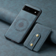 For Google Pixel 6a Denior D14 NK Retro Pattern MagSafe Magnetic Card Holder Leather Phone Case(Blue)