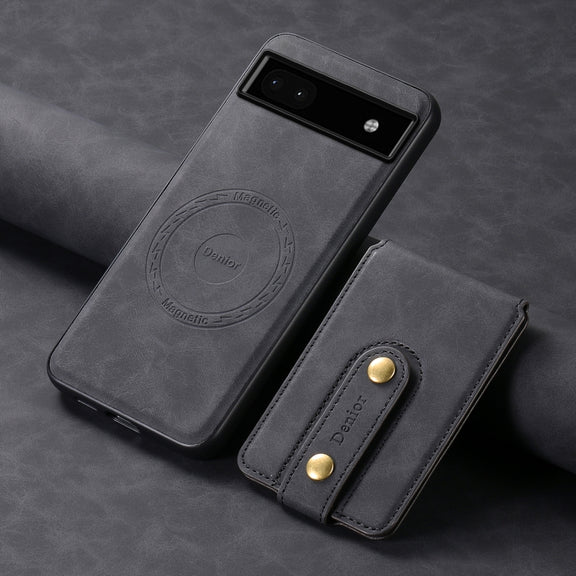 For Google Pixel 6a Denior D14 NK Retro Pattern MagSafe Magnetic Card Holder Leather Phone Case(Black)