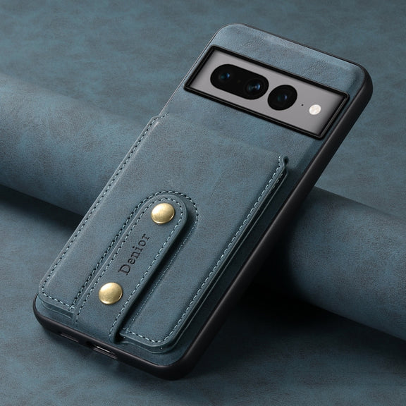 For Google Pixel 7 Pro 5G Denior D14 NK Retro Pattern MagSafe Magnetic Card Holder Leather Phone Case(Blue)