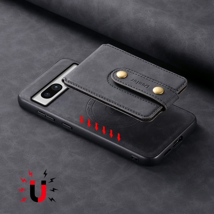 For Google Pixel 7a Denior D14 NK Retro Pattern MagSafe Magnetic Card Holder Leather Phone Case(Black)