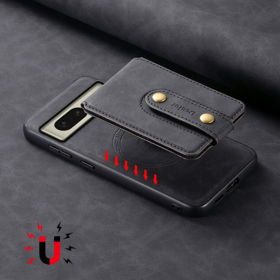 For Google Pixel 8 Denior D14 NK Retro Pattern MagSafe Magnetic Card Holder Leather Phone Case(Black)