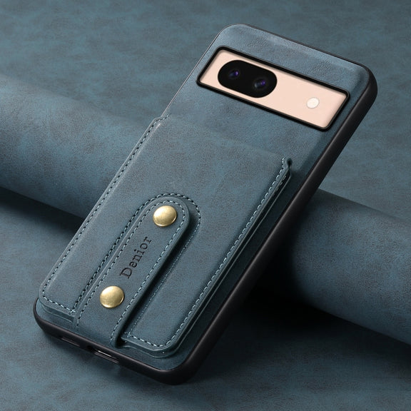 For Google Pixel 8a Denior D14 NK Retro Pattern MagSafe Magnetic Card Holder Leather Phone Case(Blue)