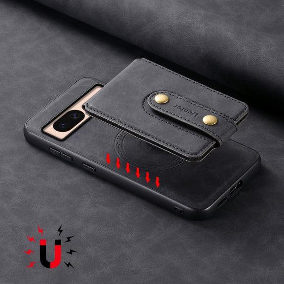 For Google Pixel 8a Denior D14 NK Retro Pattern MagSafe Magnetic Card Holder Leather Phone Case(Black)