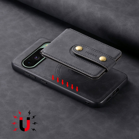 For Google Pixel 9 Denior D14 NK Retro Pattern MagSafe Magnetic Card Holder Leather Phone Case(Black)