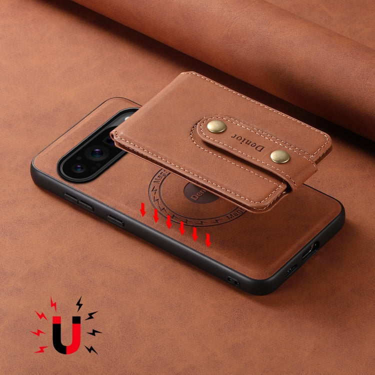 For Google Pixel 9 Pro Denior D14 NK Retro Pattern MagSafe Magnetic Card Holder Leather Phone Case(Brown)