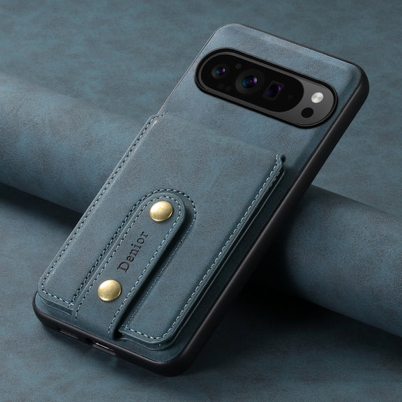 For Google Pixel 9 Pro Denior D14 NK Retro Pattern MagSafe Magnetic Card Holder Leather Phone Case(Blue)