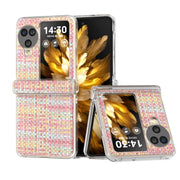 For OPPO Find N3 Flip 3 in 1 Colorful Rhombic Texture Transparent Frame PU Phone Case(Pink)