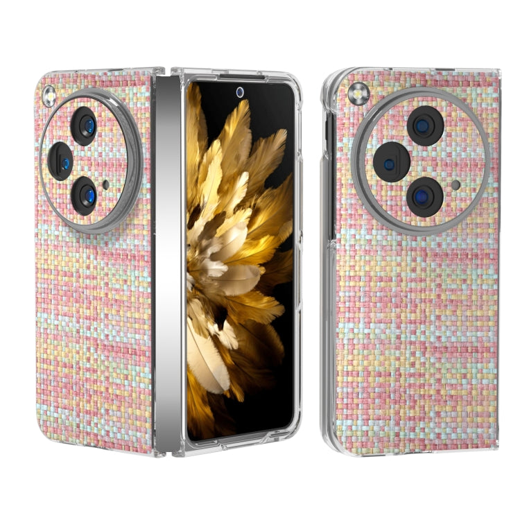 For OPPO Find N3 Colorful Rhombic Texture Transparent Frame PU Phone Case(Pink)