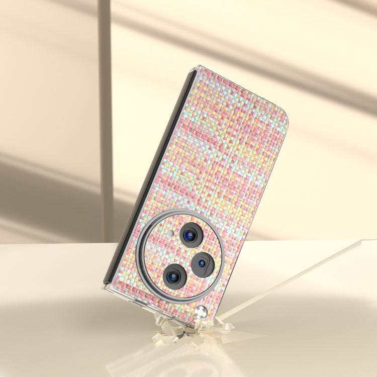 For OPPO Find N3 Colorful Rhombic Texture Transparent Frame PU Phone Case(Pink)