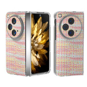 For OPPO Find N3 Colorful Rhombic Texture Transparent Frame PU Phone Case(Pink)