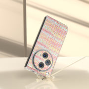 For OPPO Find N3 Colorful Rhombic Texture Transparent Frame PU Phone Case(Pink)