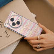 For OPPO Find N3 Colorful Rhombic Texture Transparent Frame PU Phone Case(Pink)