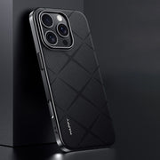 For iPhone 16 Pro Max Plain Leather PC Phone Case(Black)