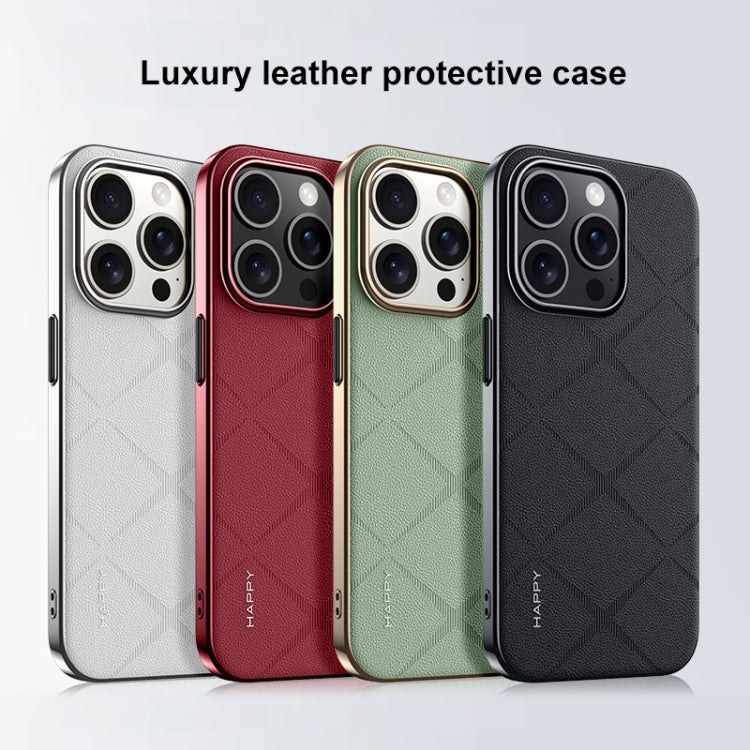 For iPhone 16 Pro Max Plain Leather PC Phone Case(Black)
