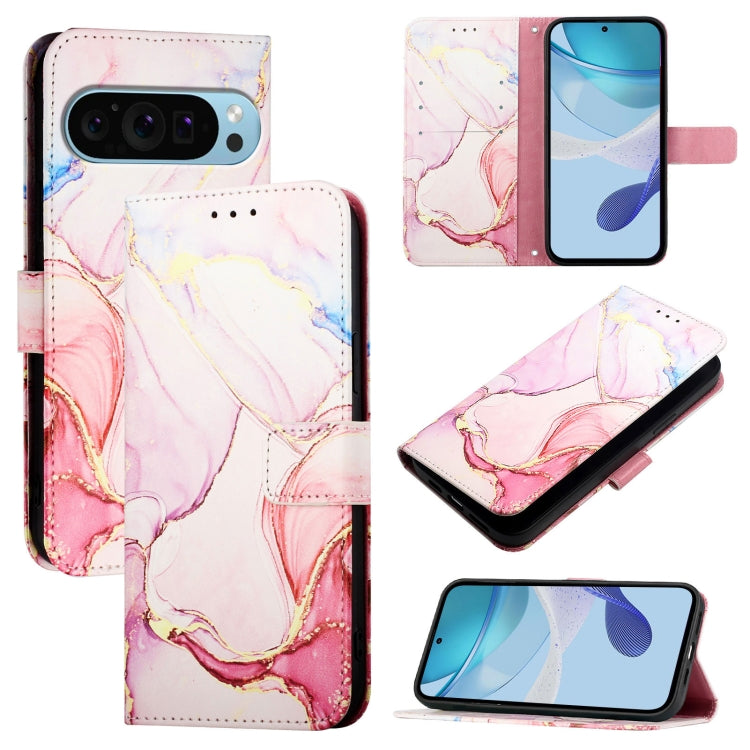 For Google Pixel 9 PT003 Marble Pattern Flip Leather Phone Case(Rose Gold)