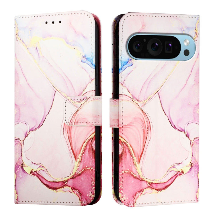 For Google Pixel 9 PT003 Marble Pattern Flip Leather Phone Case(Rose Gold)