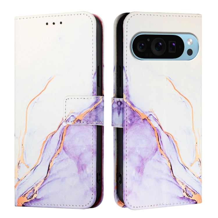 For Google Pixel 9 PT003 Marble Pattern Flip Leather Phone Case(White Purple)