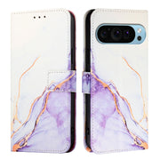 For Google Pixel 9 PT003 Marble Pattern Flip Leather Phone Case(White Purple)