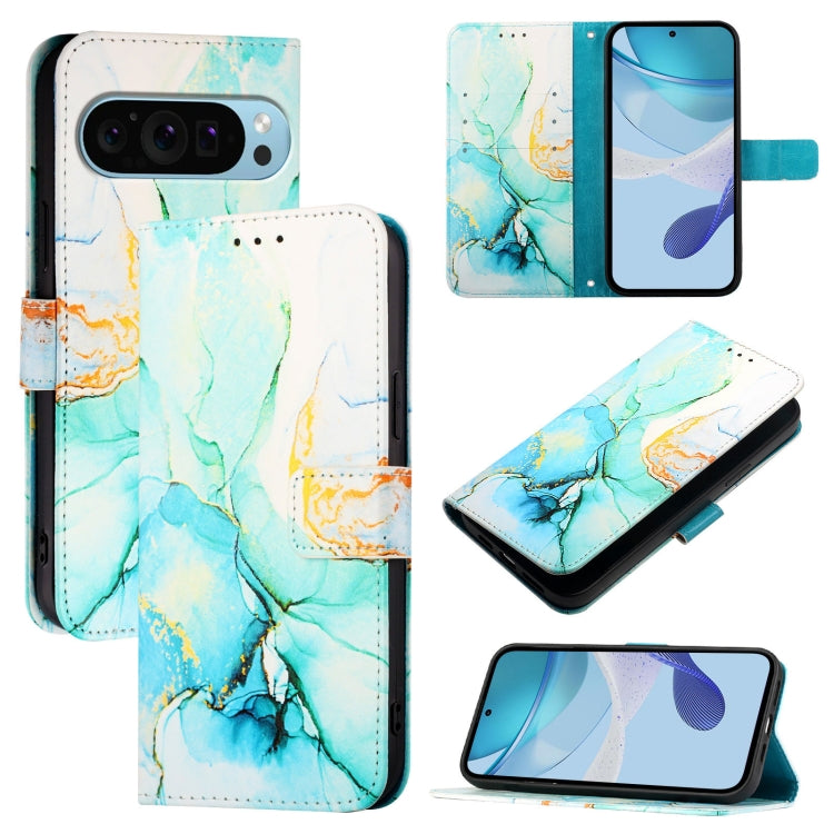 For Google Pixel 9 PT003 Marble Pattern Flip Leather Phone Case(Green)