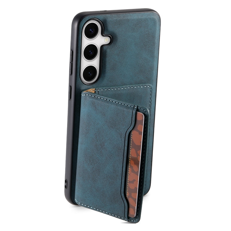 For Samsung Galaxy S24+ 5G Denior D13 Retro Texture Leather MagSafe Card Bag Phone Case(Blue)