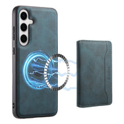 For Samsung Galaxy S24+ 5G Denior D13 Retro Texture Leather MagSafe Card Bag Phone Case(Blue)