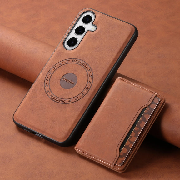 For Samsung Galaxy S24+ 5G Denior D13 Retro Texture Leather MagSafe Card Bag Phone Case(Brown)