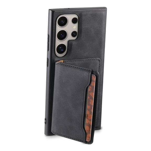 For Samsung Galaxy S24 Ultra 5G Denior D13 Retro Texture Leather MagSafe Card Bag Phone Case(Black)