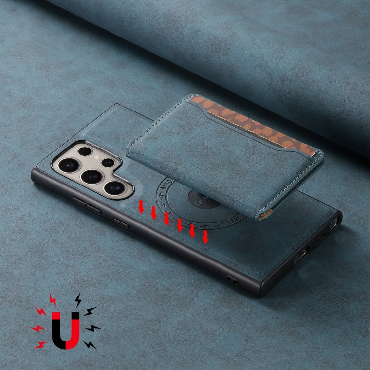 For Samsung Galaxy S24 Ultra 5G Denior D13 Retro Texture Leather MagSafe Card Bag Phone Case(Blue)