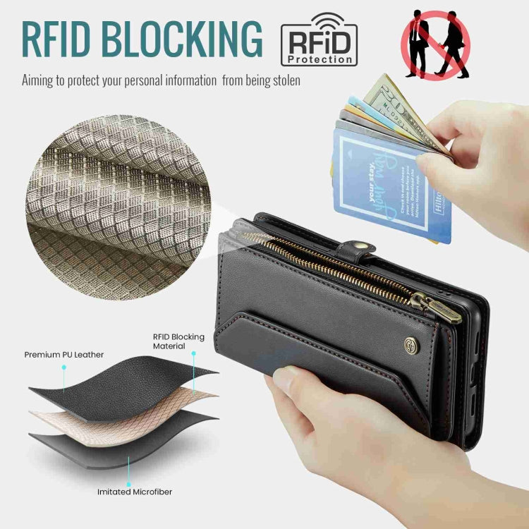 For Google Pixel 7a CaseMe C36 Card Slots Zipper Wallet RFID Anti-theft Leather Phone Case(Black)
