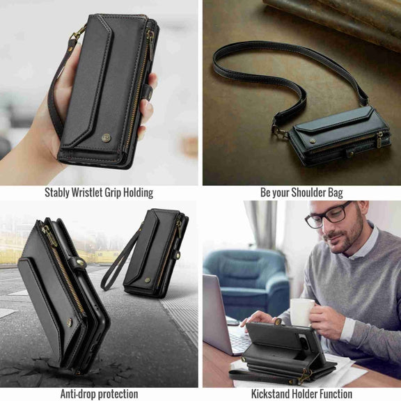 For Google Pixel 7a CaseMe C36 Card Slots Zipper Wallet RFID Anti-theft Leather Phone Case(Black)