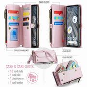 For Google Pixel 7a CaseMe C36 Card Slots Zipper Wallet RFID Anti-theft Leather Phone Case(Pink)